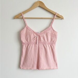 Jill Stuart Soft Pink Sweetheart Neck Cropped Camisole with Lace Trim Bow Detail